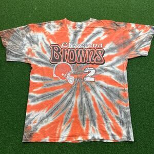 Vintage 90s Cleveland Browns NFL Orange Brown Tie Dye Tim Couch Graphic T Sz XL